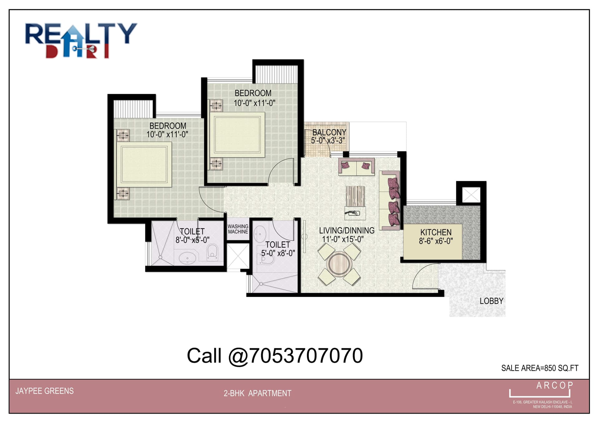 2 bhk + 2t (942) Floor Plan