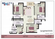 3 bhk+ 3t + servant(1570 sqft) Layout