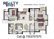 3 bhk +servant(1525 sq ft)layout kpa apartments in jaypee