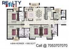 4 bhk +servant(1950 sq ft)layout kpa apartments in jaypee