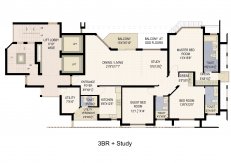 3 bhk + study floor plan(2130 sq ft) star court