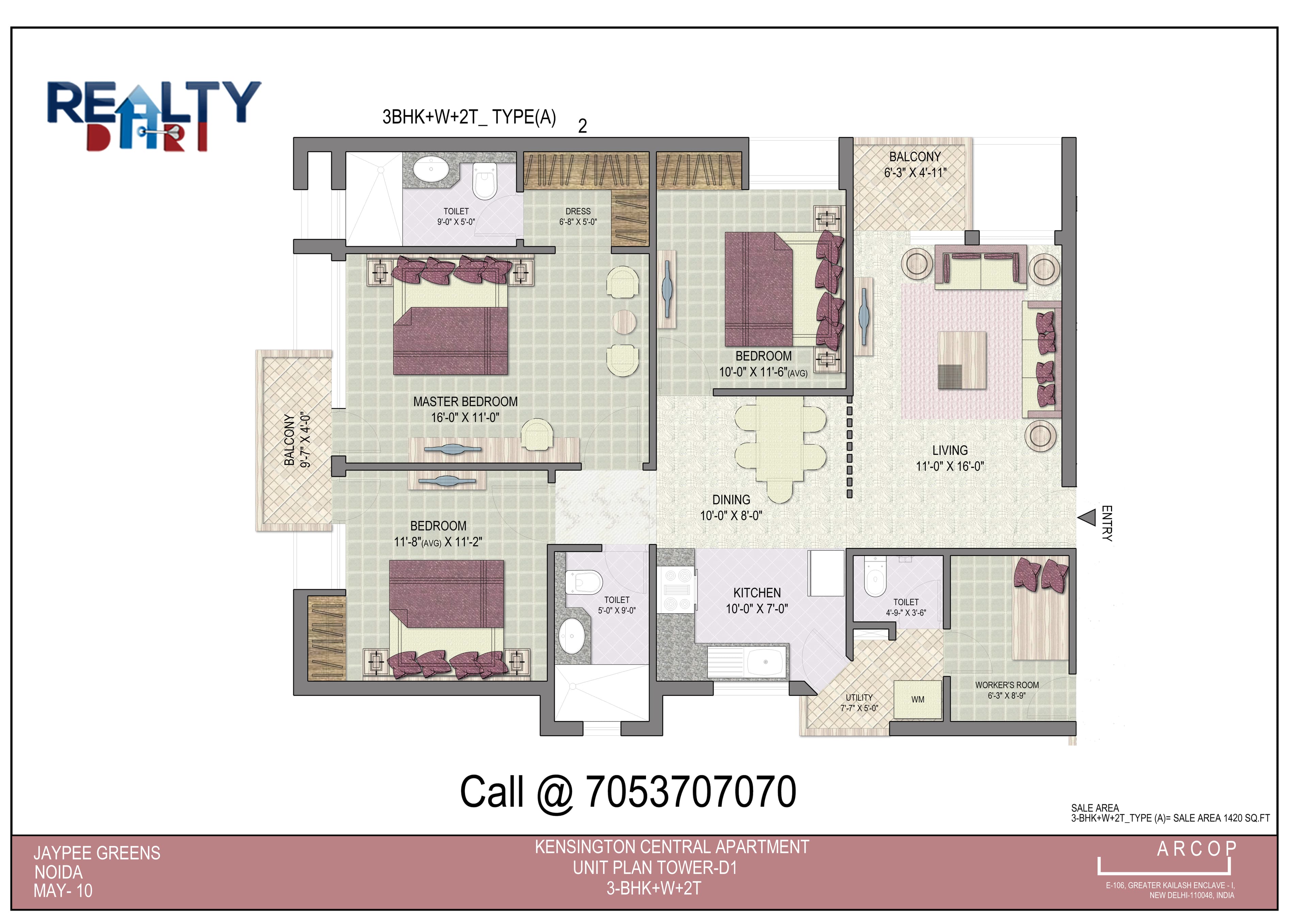 4 bhk +servant(1980 sq ft)layout kba apartments in jaypee