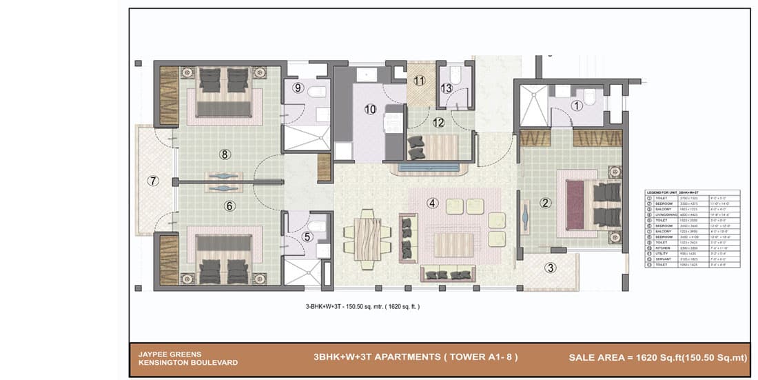 3 bhk (1420 sq ft)layout kba apartments in jaypee