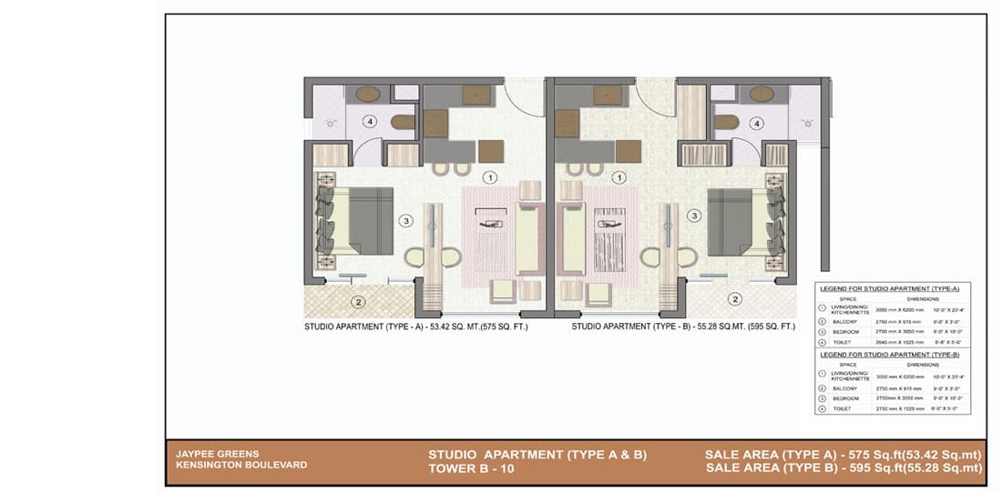 1 BHK+1T (575 & 595 sq ft apartment )