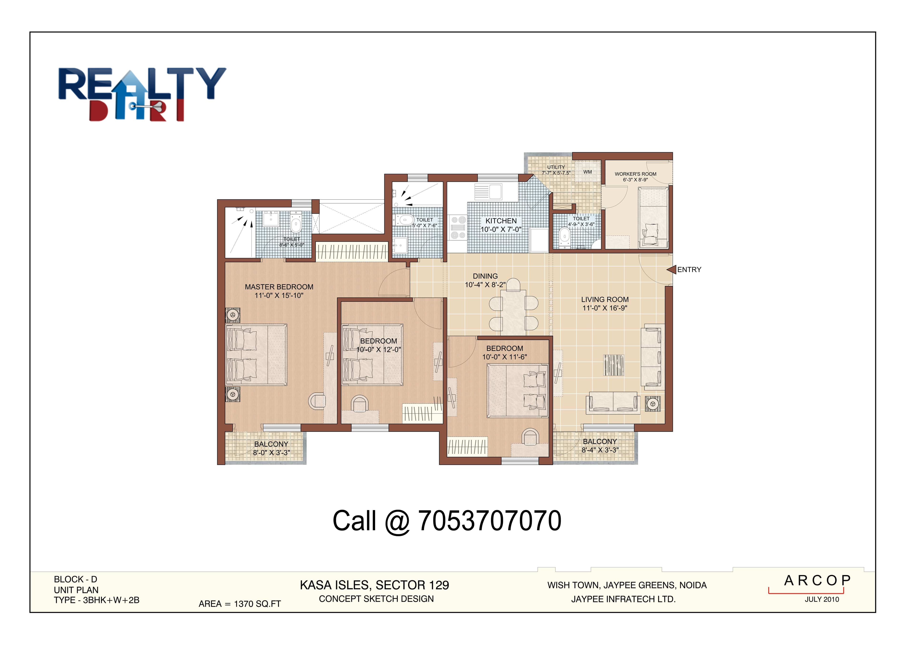 3 bhk+servant 1370 sq ft floor plan kasa isles