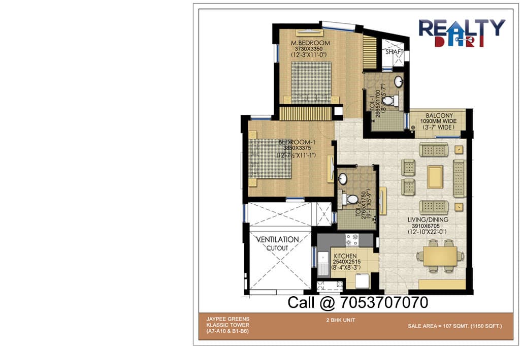 2 bhk + 2t Smplex(1177 sqft) Floor Plan