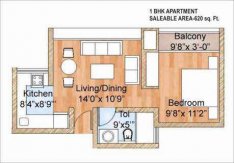 1 BHK+1T (660 sq ft apartment ) 